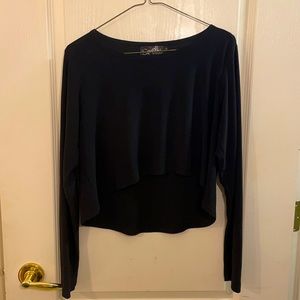 Sympli black long sleeved hi-low cropped top.  Size 10.